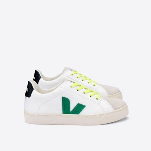 Veja Esplar Leather Kids Trainers White/Green UK 58986